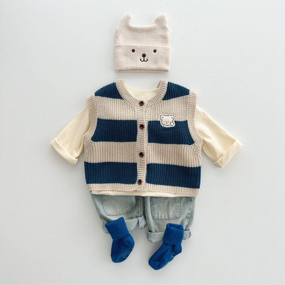 【BABY】ボーダーくまワッペンベストSK101541