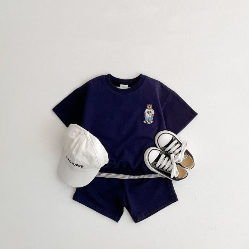 【BABY&KID】夏新作 ベアプリント半袖セットアップSK091207