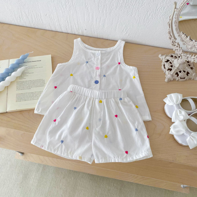 【BABY】夏新作 カラフルハート刺繍セットアップSK092214
