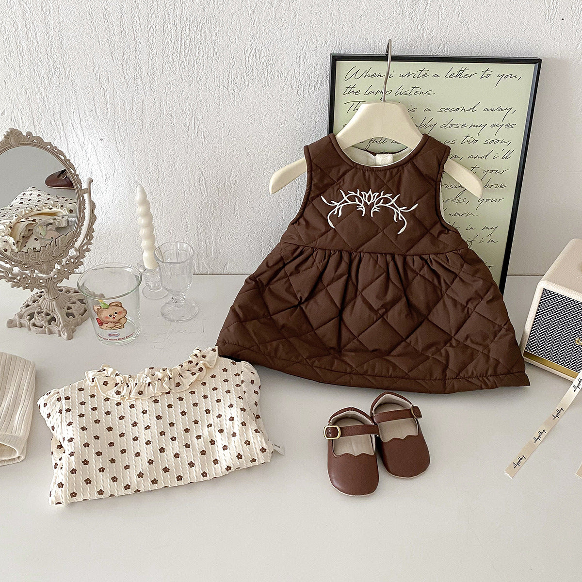【BABY】冬新作ベルベットの花柄プリンセスドレス2点セットSK11422