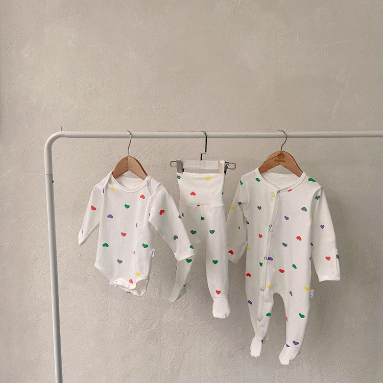 【BABY】カラフルハートロンパース、オールインワン、レギンス、帽SK031904