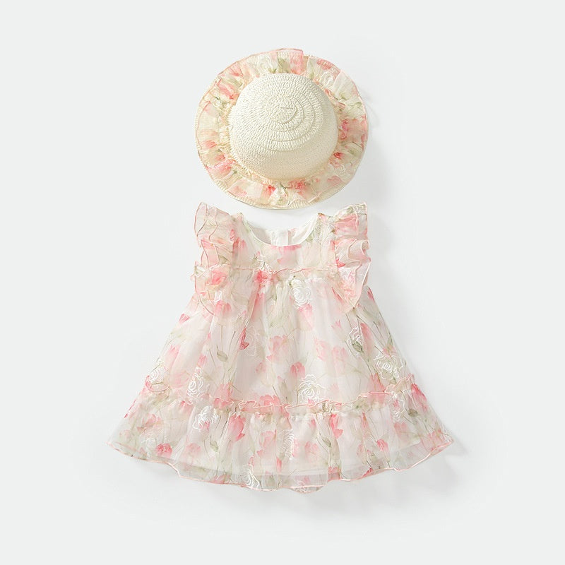 【BABY&KID】夏新作 花柄ピンクワンピース&帽子SK091931