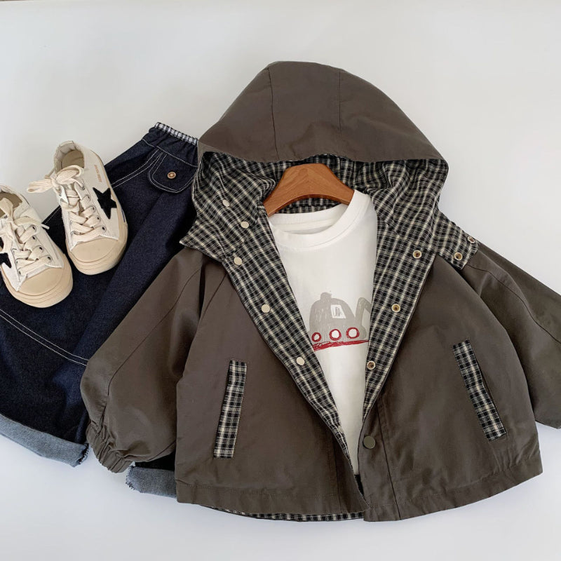 【BABY&KID】無地orチェックリバーシブルコートSK100502