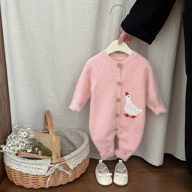 【BABY】ひよこ柄ニットロンパースSK101809