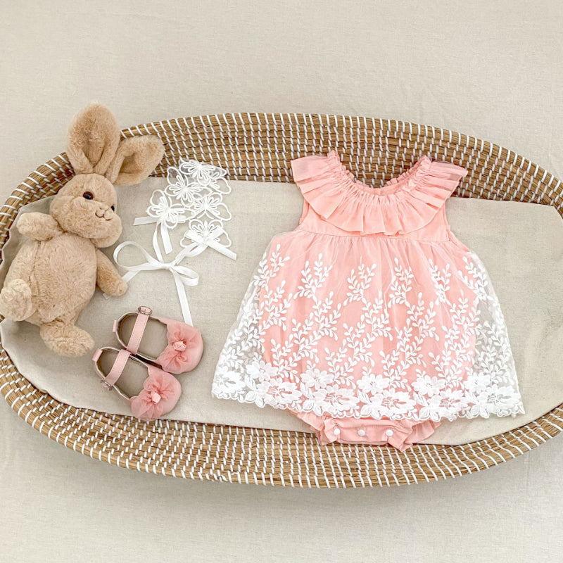 【BABY】夏新作 刺繍ソフトチュールロンパースSK081605
