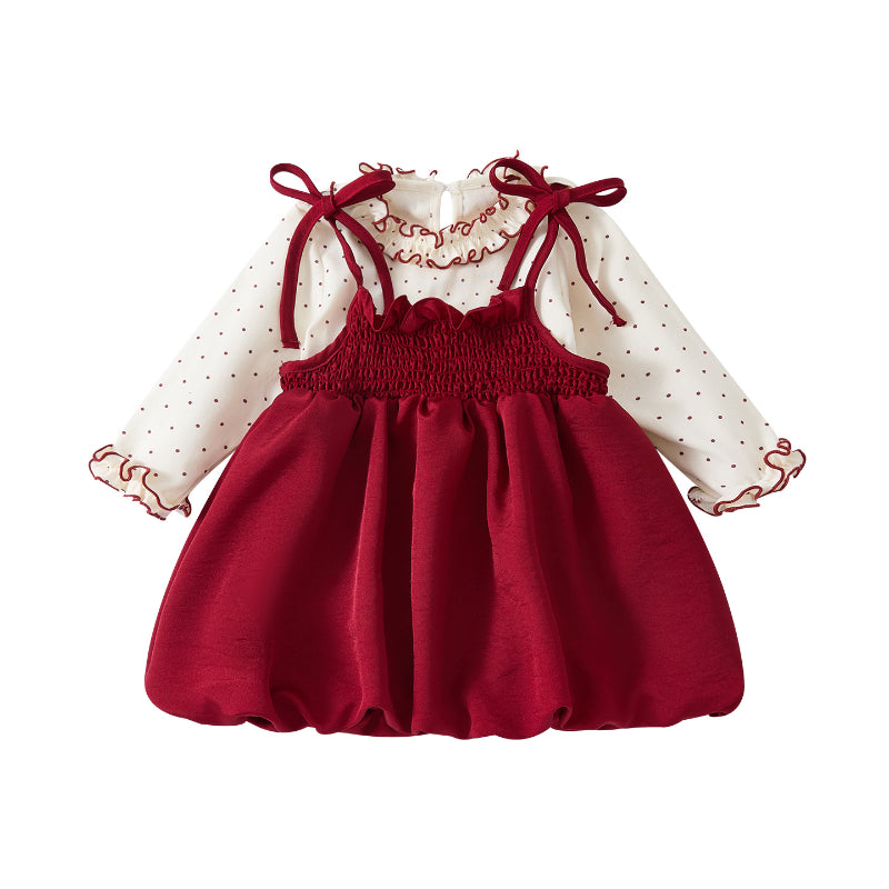 【BABY】リボンキャミワンピース&ドット長袖トップスSK103415