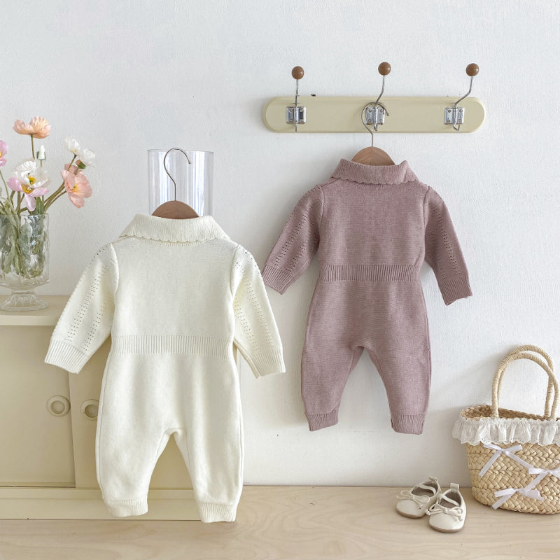 【BABY】襟付きアラン編みニットカバーオールSK092526