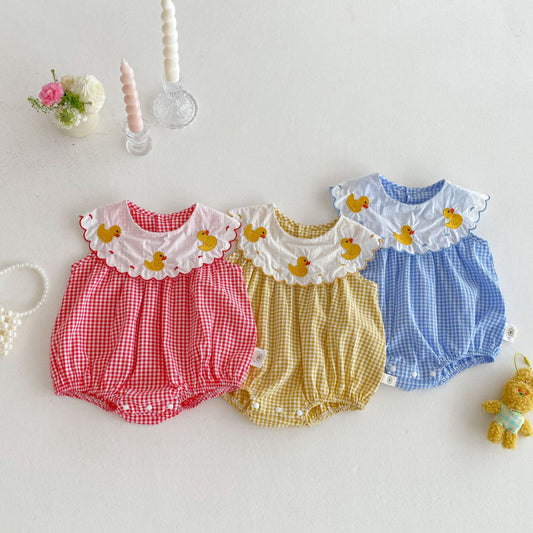 【BABY】夏新作 アヒルの子チェックロンパースSK072215