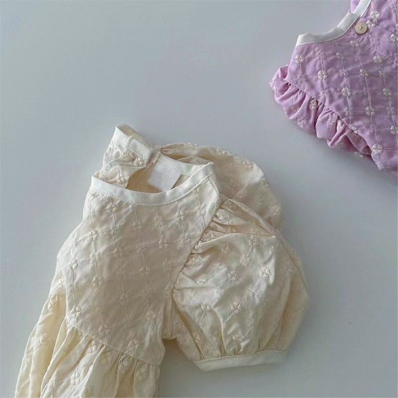【BABY】夏新作 パフスリーブ刺繍ロンパースSK090312