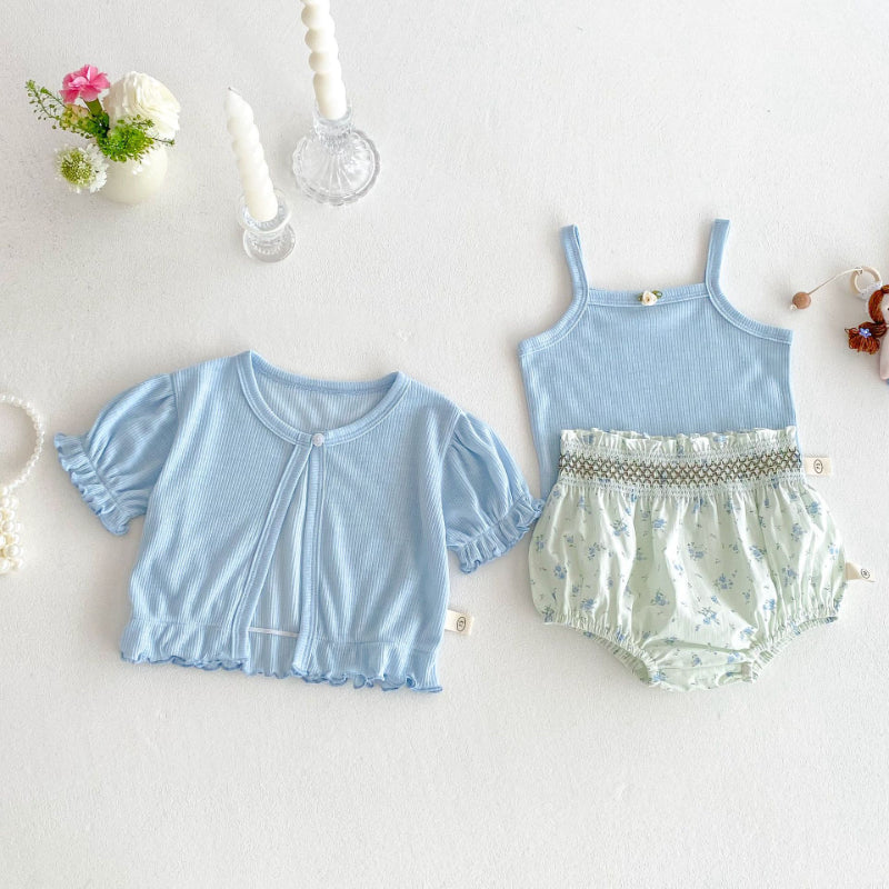 【BABY】夏新作 ニットカーディガン&タンクトップ&ショートパンツの3点SK072207