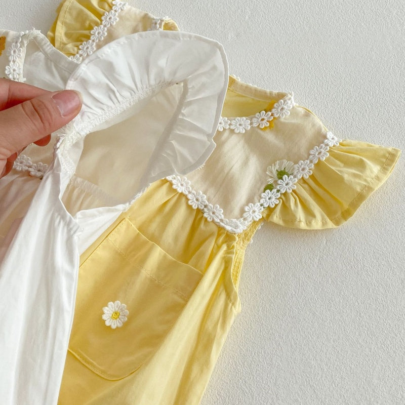 【BABY】夏新作 小花刺繍襟ロンパースSK071907