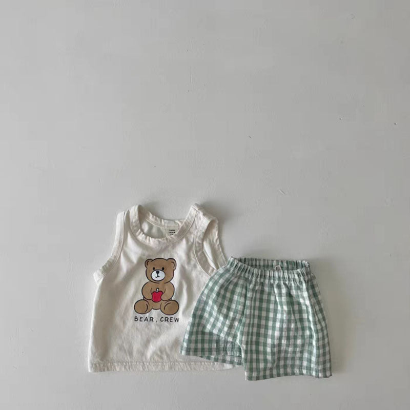 【BABY】夏新作 くまさんベスト&チェックショートパンツSK010210