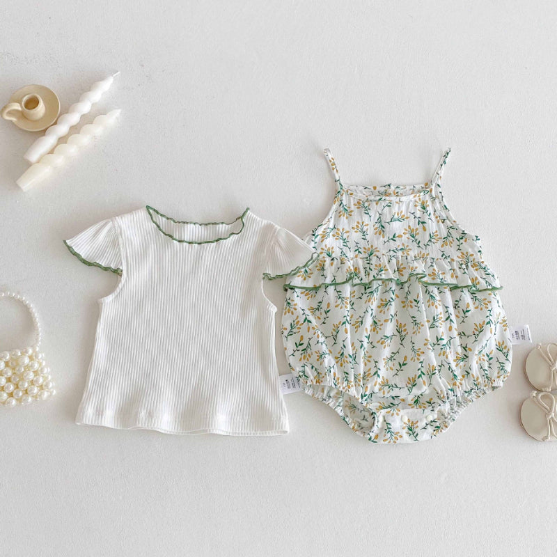 【BABY】夏新作 花柄キャミソールロンパース&TシャツSK081506