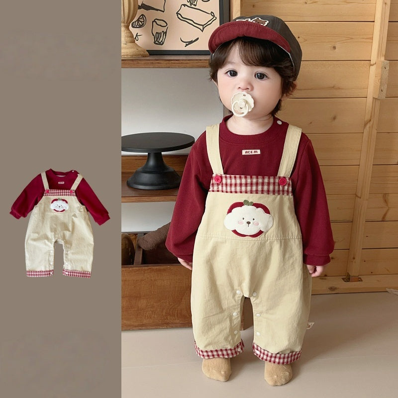 【BABY】りんご&わんちゃんサロペット&長袖TシャツSK104424