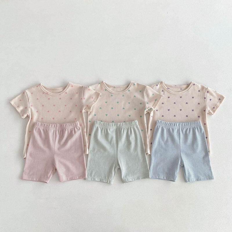 【BABY&KID】夏新作 ハートTシャツ&ボーダーショートパンツSK080212