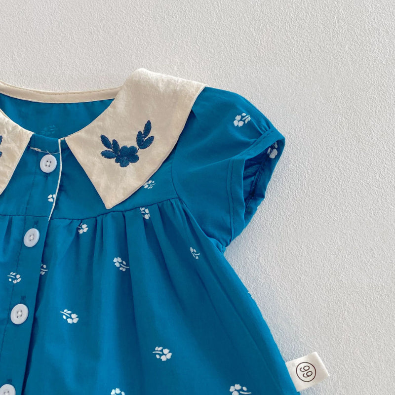 【BABY】夏新作 フラワー刺繍襟セットアップSK072604