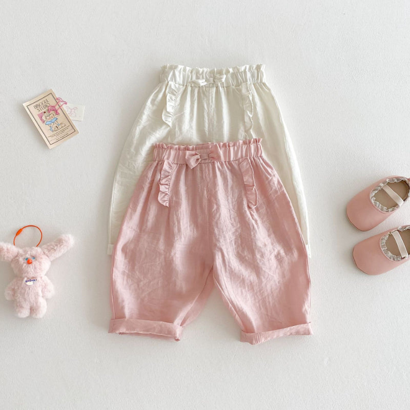 【BABY&KID】夏新作 無地リボンカジュアルパンツSK070605