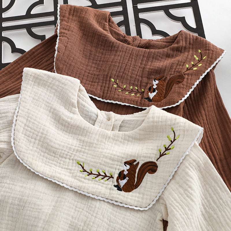 【BABY】リス刺繍ロンパースSK010307