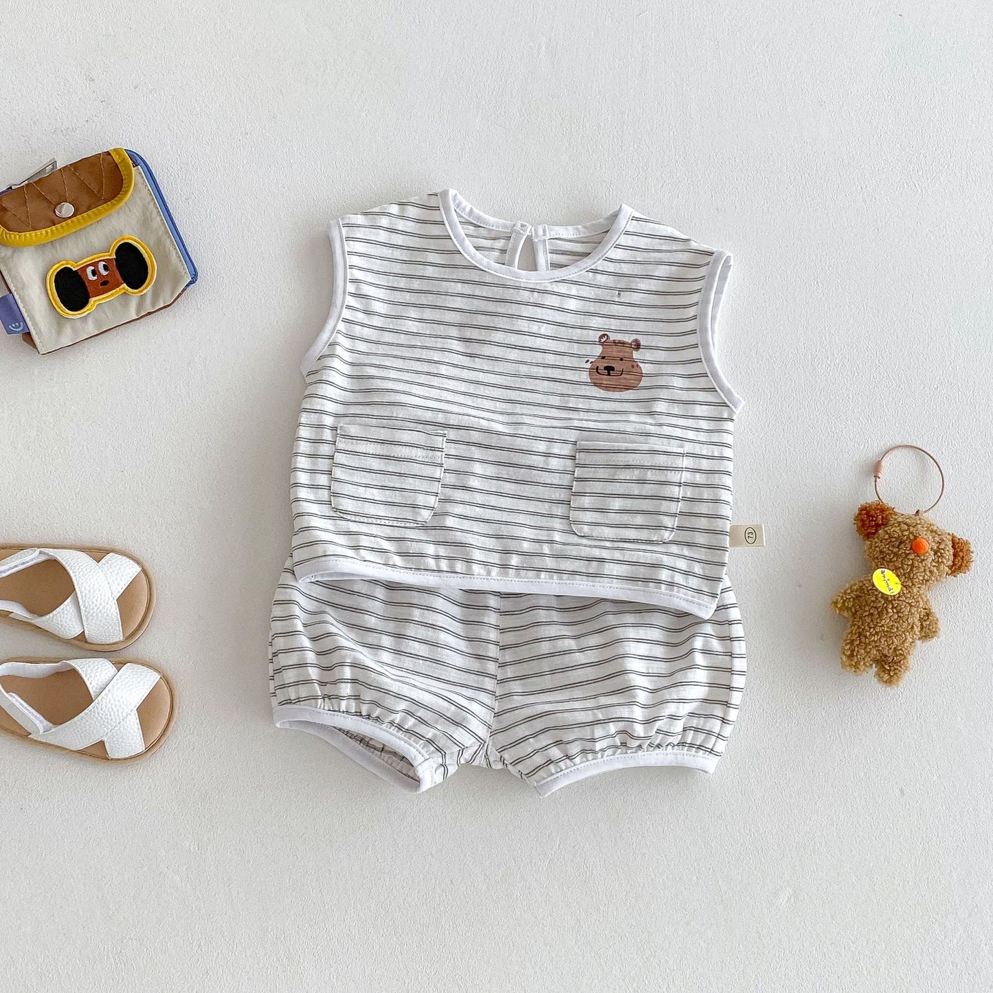 【BABY&KID】夏新作 クマボーダーノースリーブセットアップSKO71214