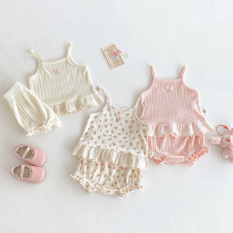 【BABY】夏新作 無地、花柄レースセットアップSK072223