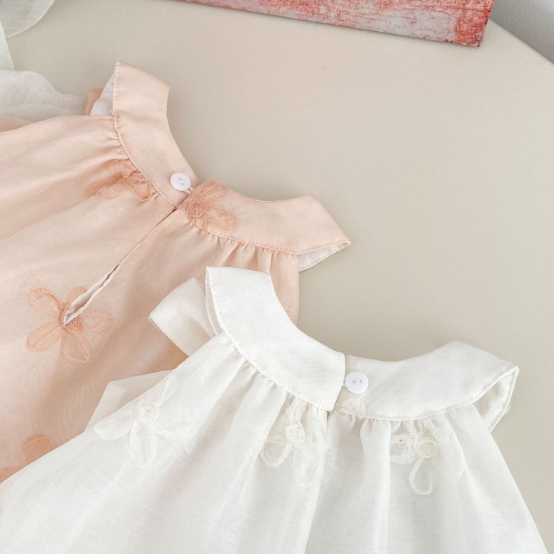 【BABY】夏新作 リボン刺繍フラワーロンパースSK072505