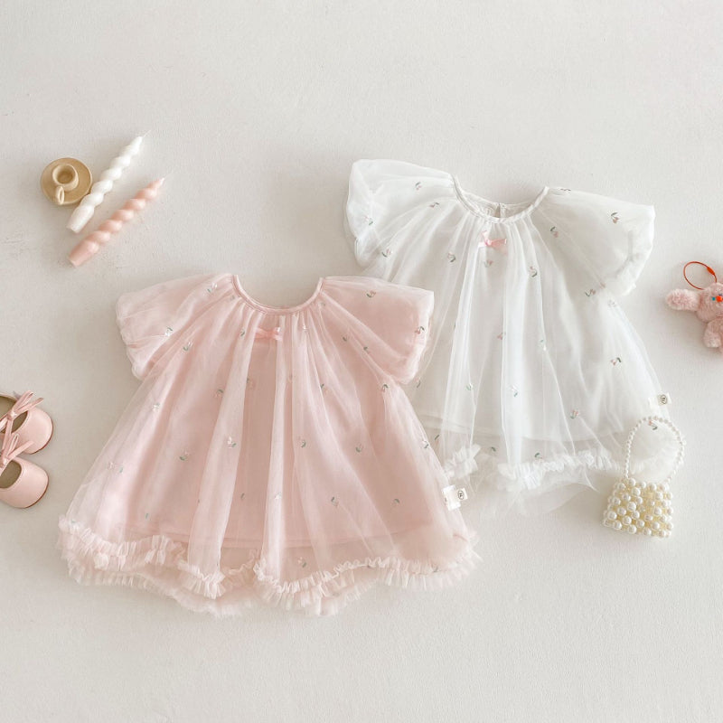 【BABY&KID】夏新作 メッシュ刺繍ワンピースSK070512
