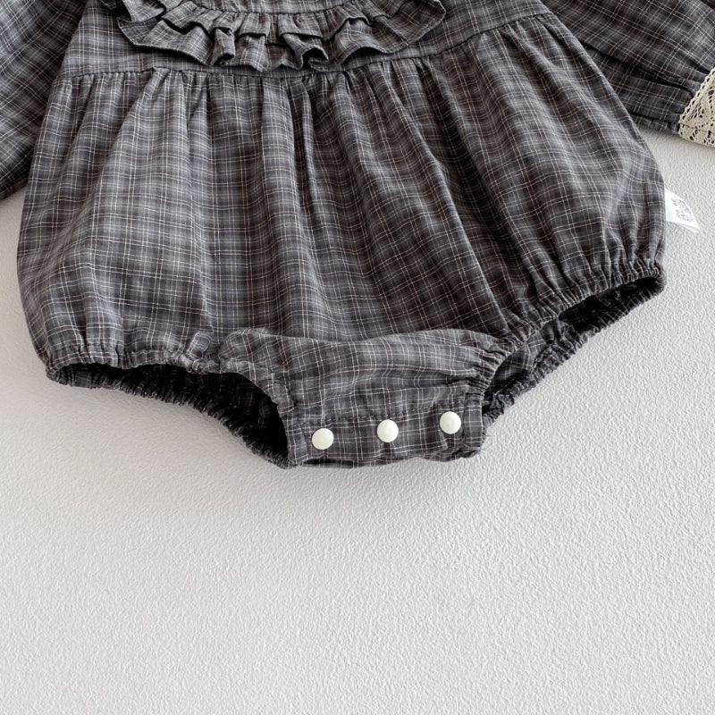 【BABY】レトロチェックレースロンパースSK100705
