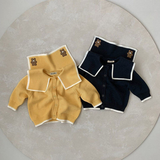 【BABY】くま刺繍ビッグカラーニットカーディガンSK101536
