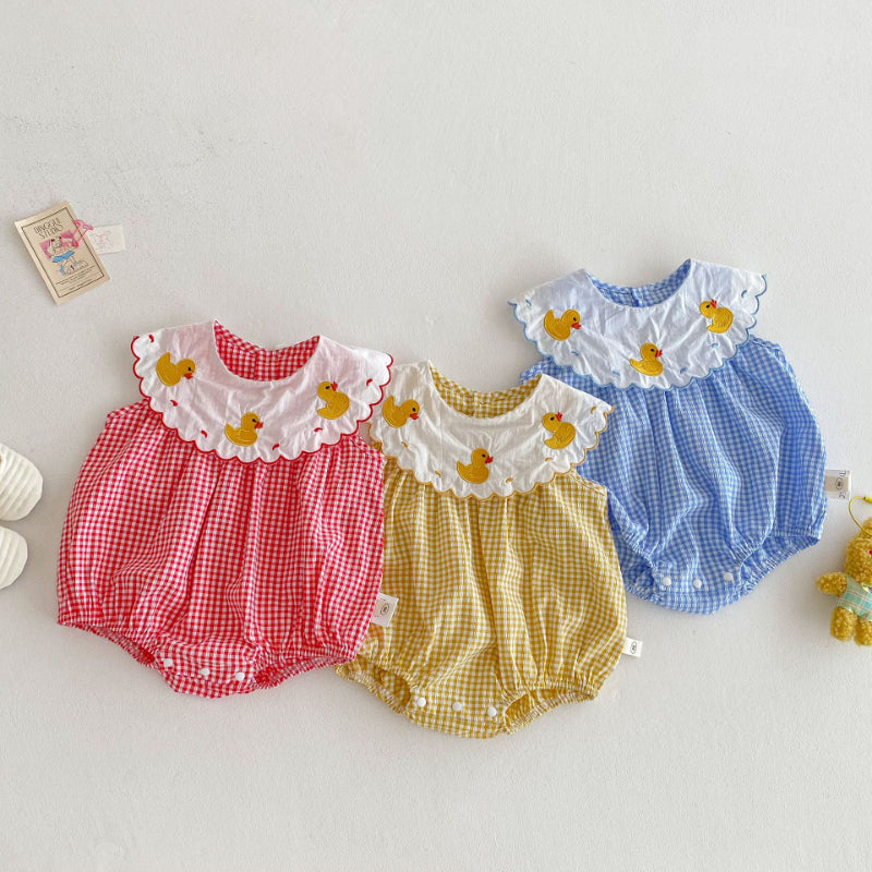 【BABY】夏新作 アヒルの子チェックロンパースSK072215