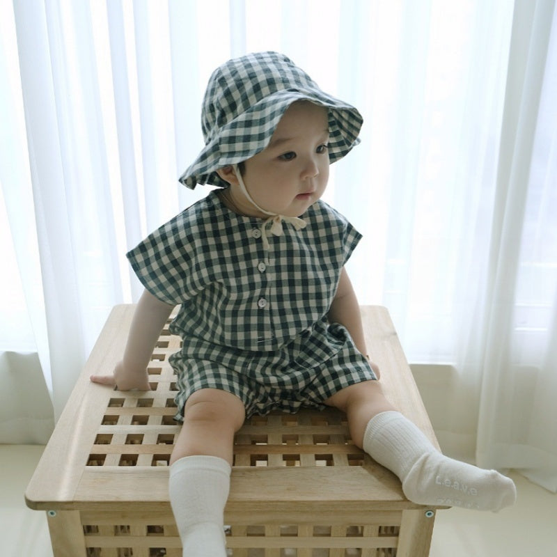 【BABY】夏新作 チェック、無地ロンパース&帽子SK071304