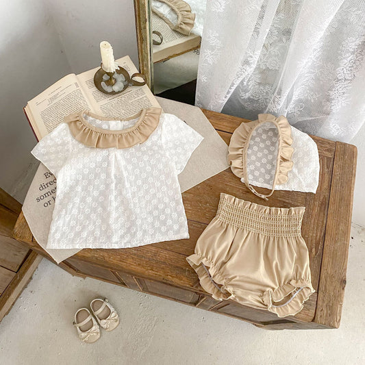 【3点セット】夏新作 フラワー刺繡Tシャツ&ブルマ&帽子SK061711