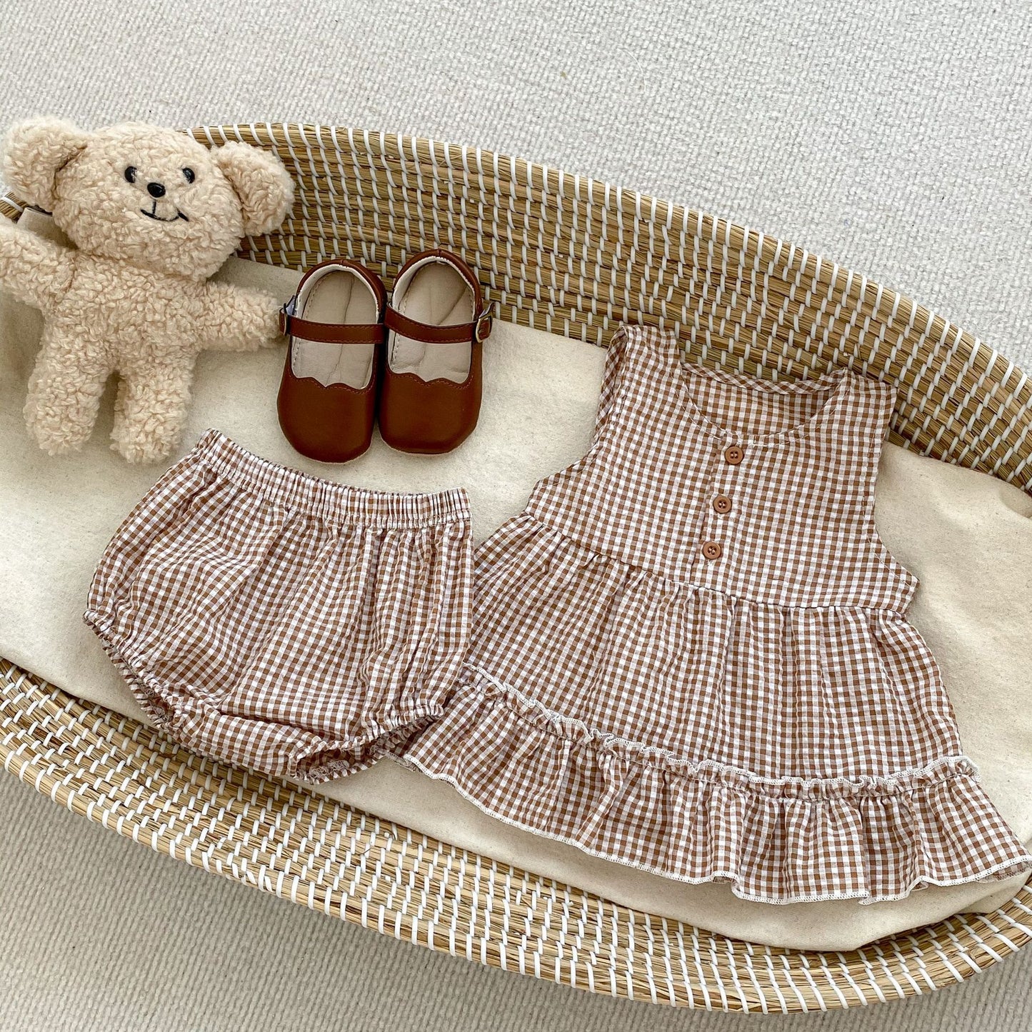【BABY】夏新作 ノースリーブボタンチェックセットアップSK071606