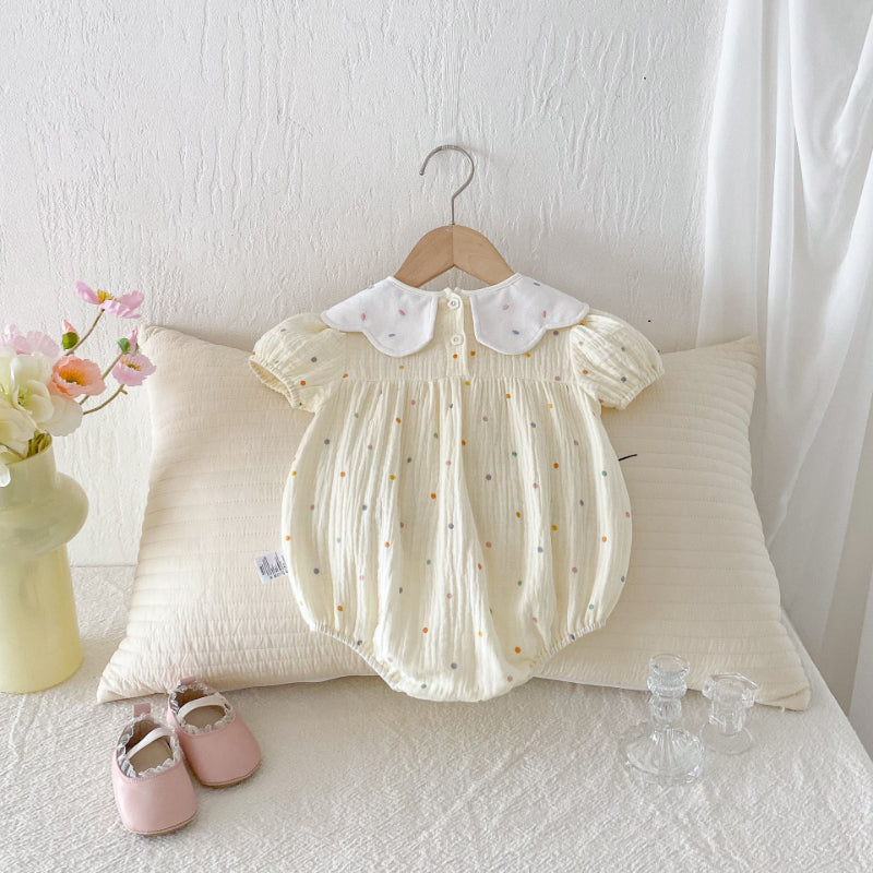 【BABY】夏新作 うさぎ刺繍ドットロンパースSK092606