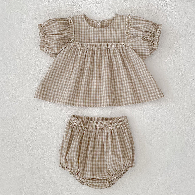 【BABY】夏新作 刺繍、チェック柄セットアップSK072510