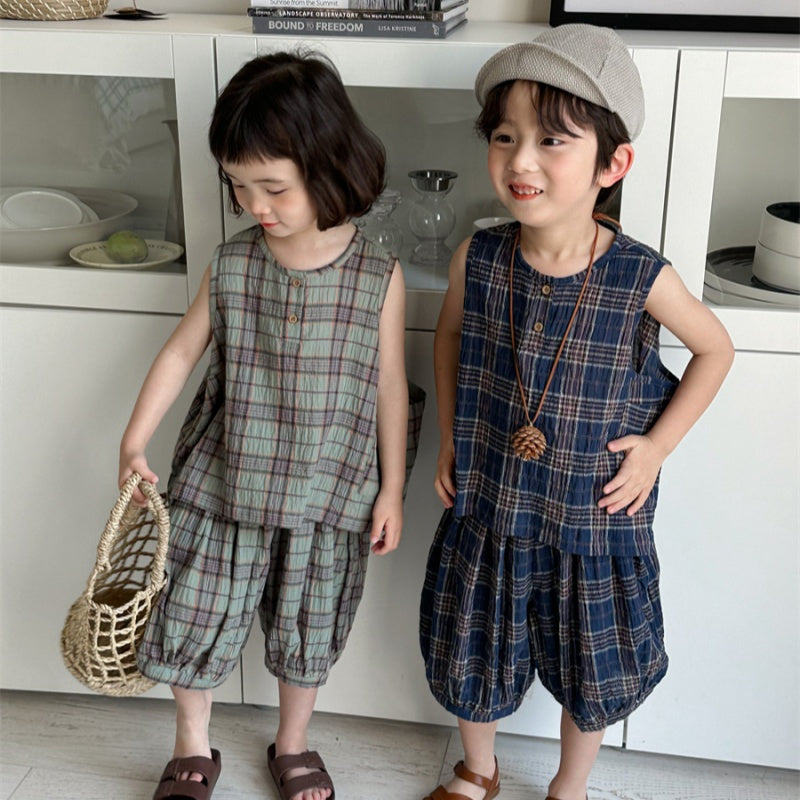 【BABY&KID】夏新作 チェックコットンリネンセットアップSK080511