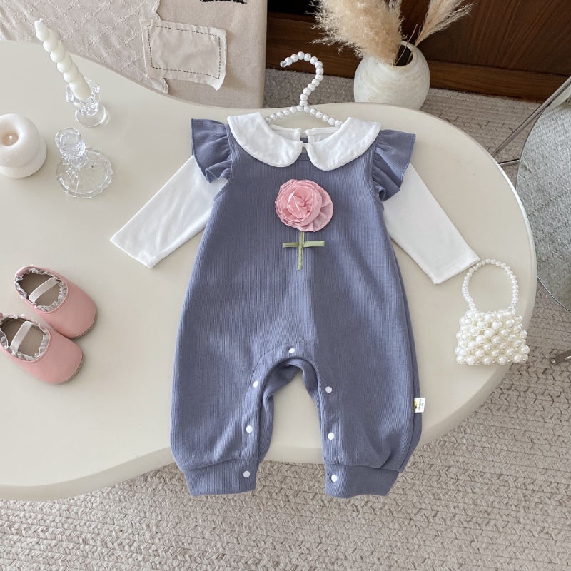 【BABY】立体フラワーフリル袖ロンパース、ドールカラーブラウスSK100832