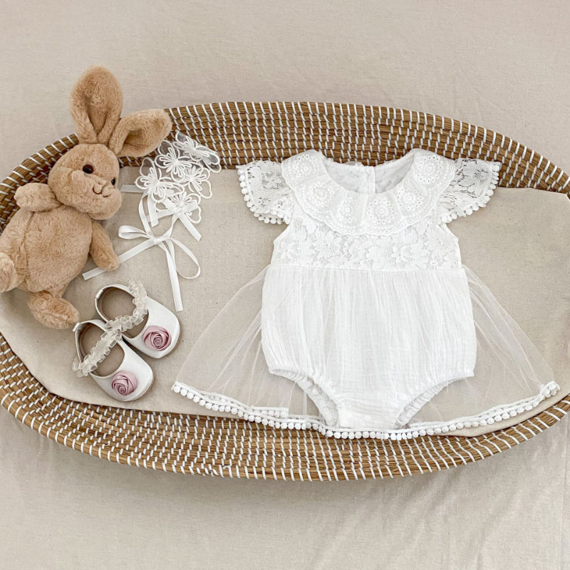 【BABY】夏新作 フラワー刺繍ロンパースSK080101