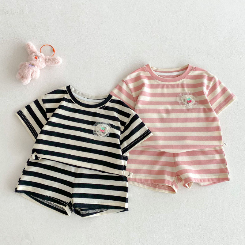 【BABY&KID】夏新作 ハートストライプセットアップSK070218