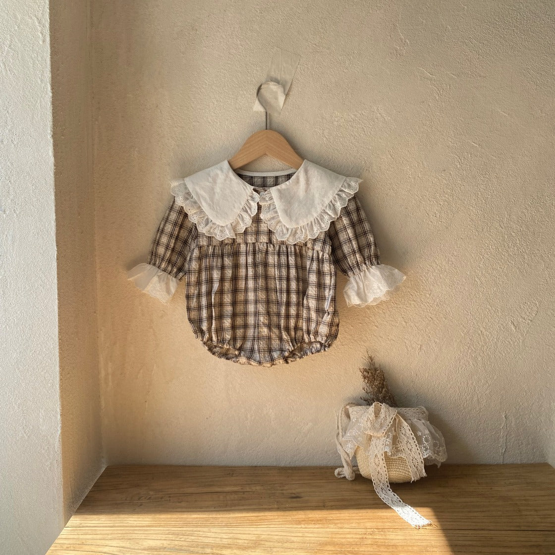 【BABY】レトロチェック柄ロンパースSK021716