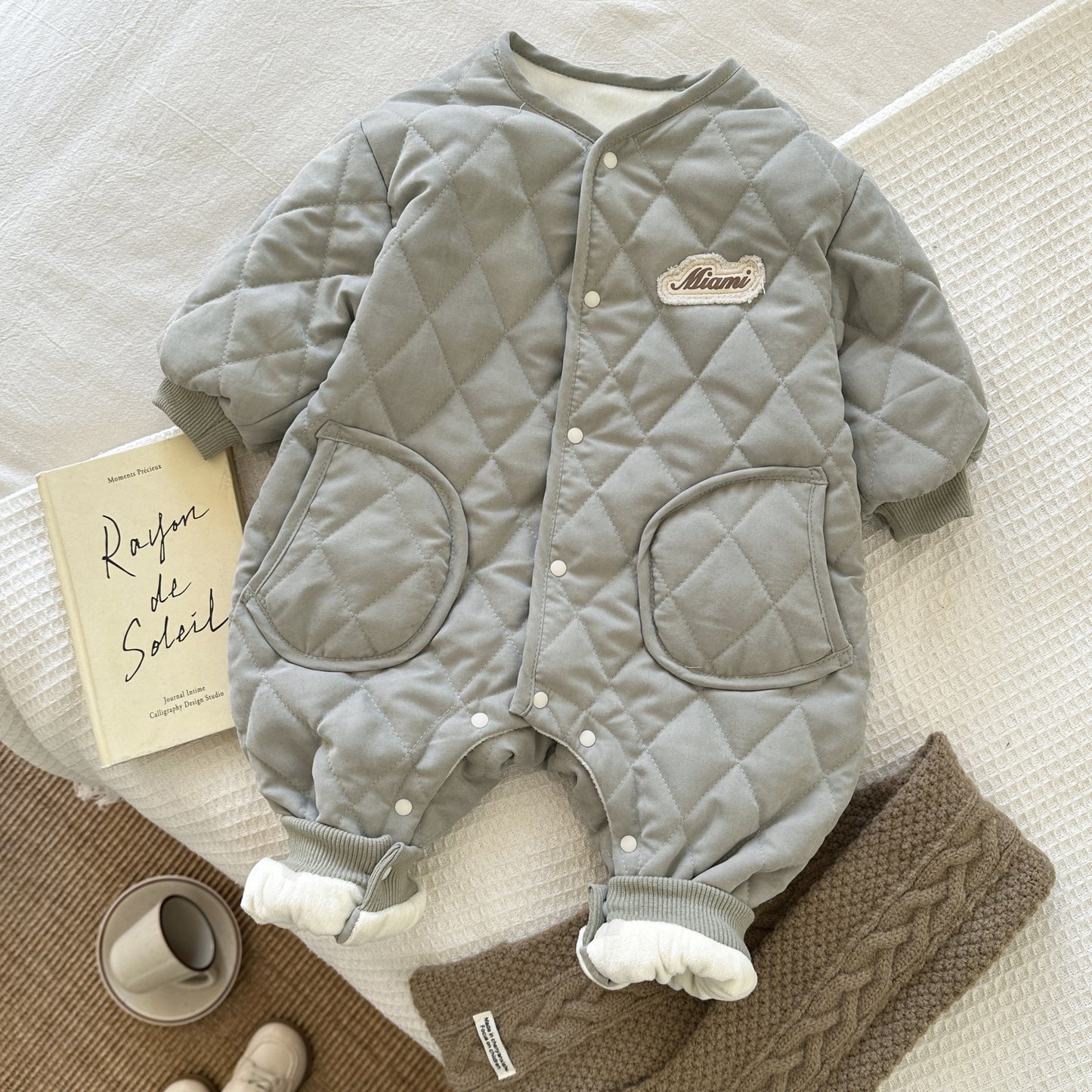 【BABY】厚手コットン製無地ロンパースSK022012
