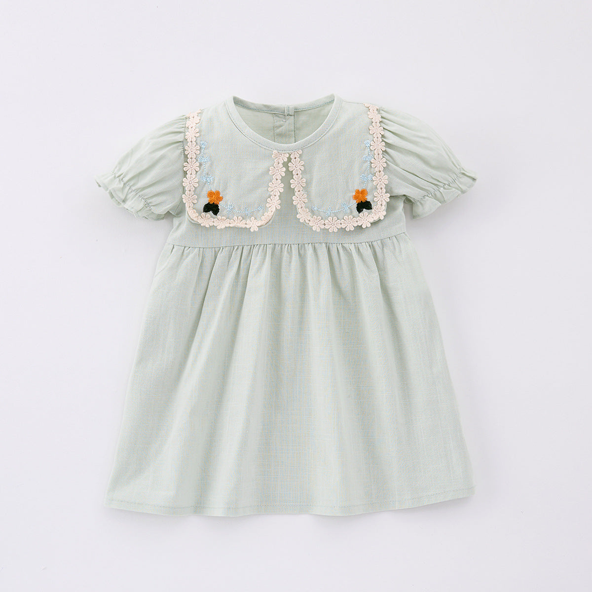 【BABY&KID】夏新作 フリル刺繍襟ロンパース、ワンピースSK092635