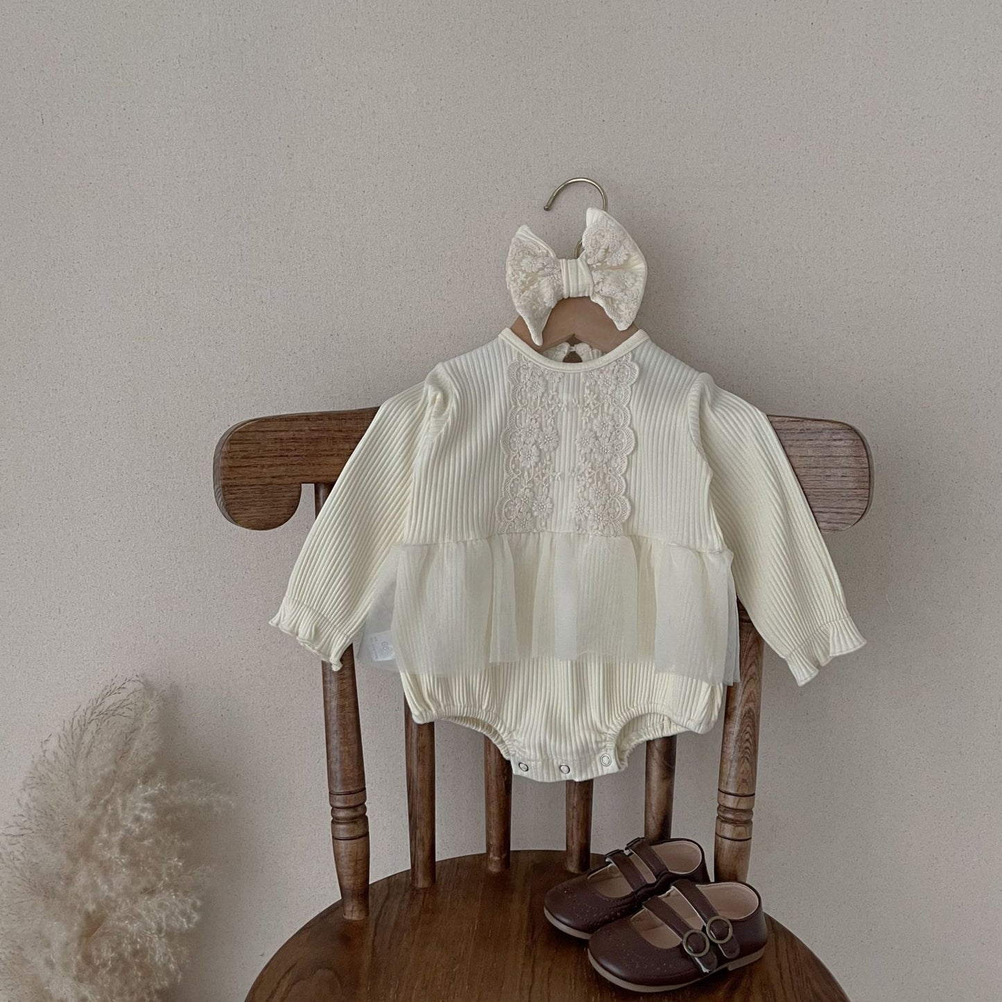【BABY&KID】韓国風 レースワッフルロンパースSK021701