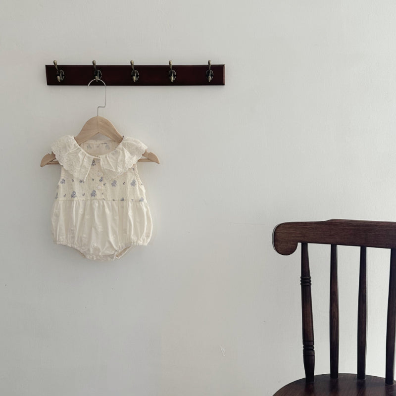 【BABY】夏新作 花柄刺繍フラワーロンパースSK081704