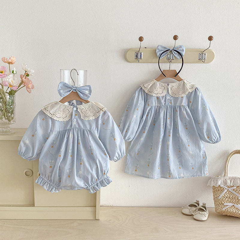 【姉妹服】バルーン刺繍襟ロンパース、ワンピースSK101116