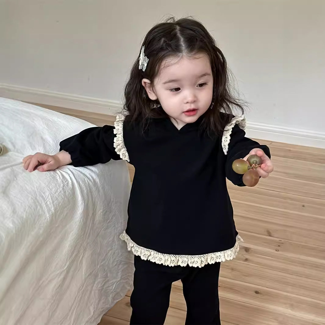 【BABY&KID】レース無地トップス&パンツセットSK012405