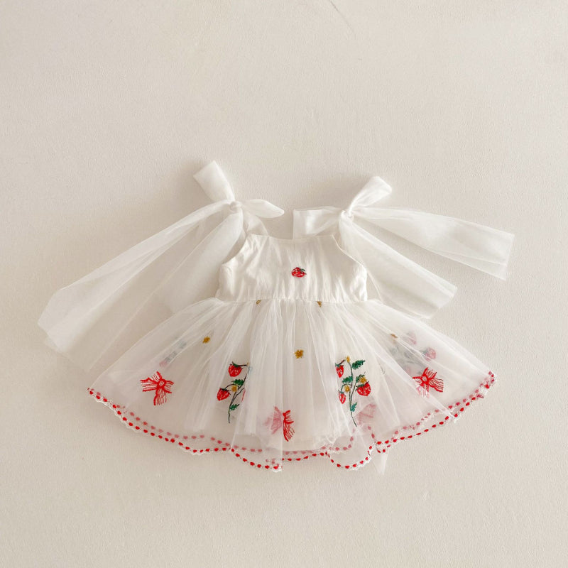 【BABY】夏新作 いちご刺繍リボンロンパースワンピSK081707