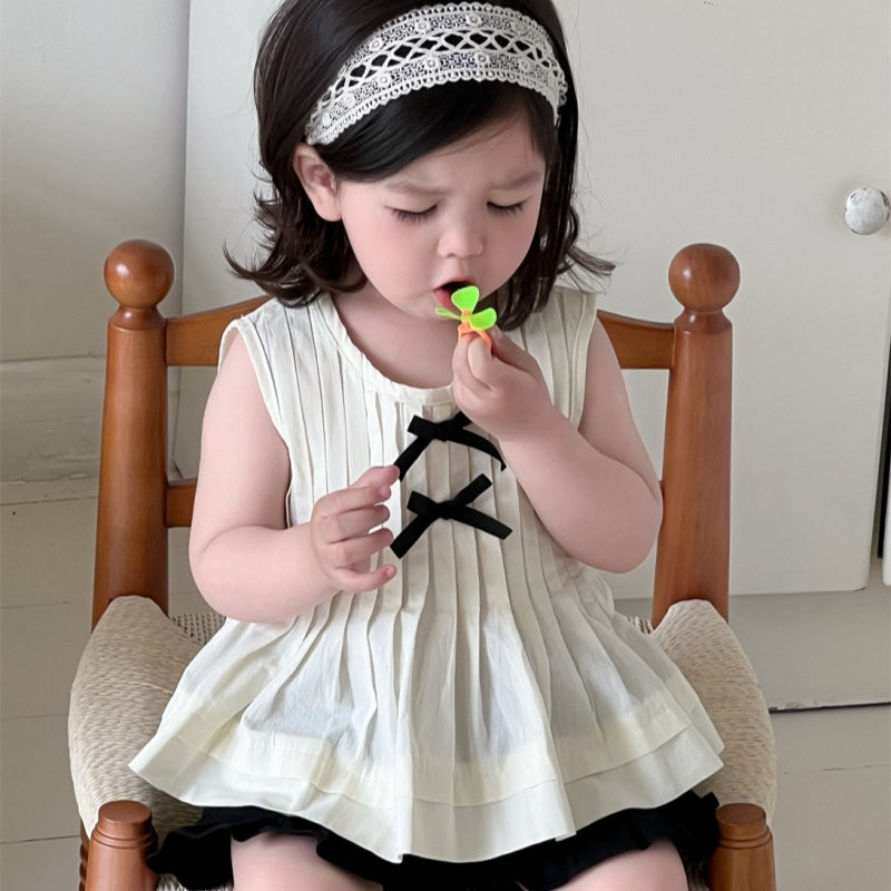 【BABY】夏新作 ダブル蝶結びブラウス、フリルショートパンツSK092219