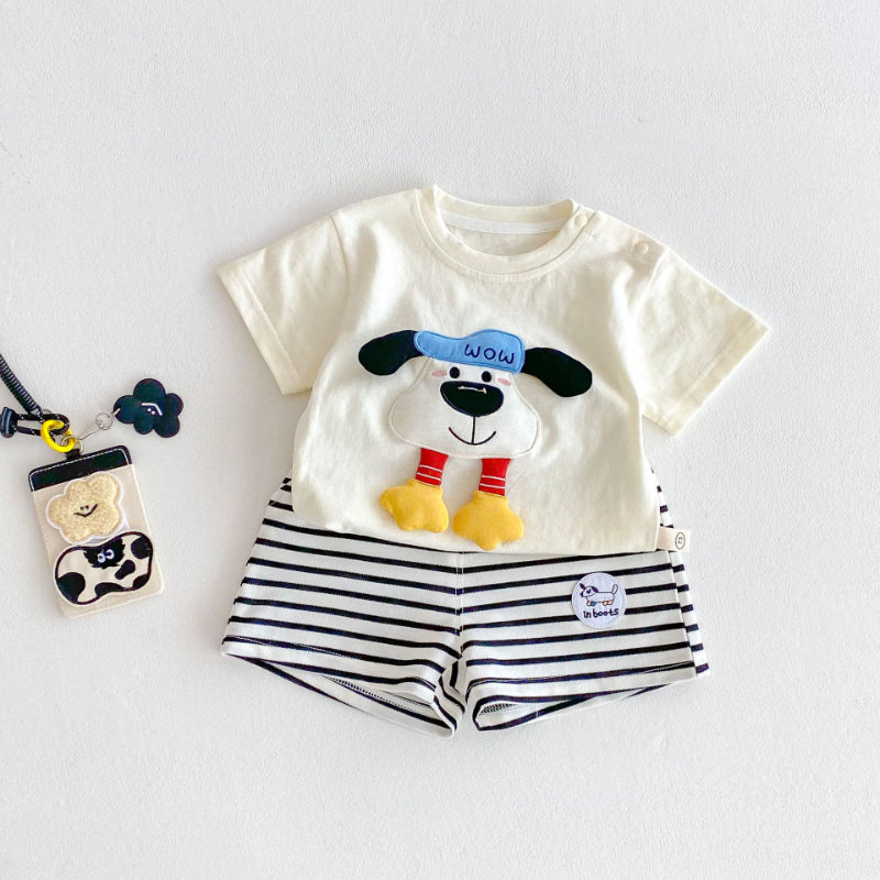 【BABY&KID】夏新作 可愛いドッグロゴTシャツ、ストライプのショートパンツSKO71208