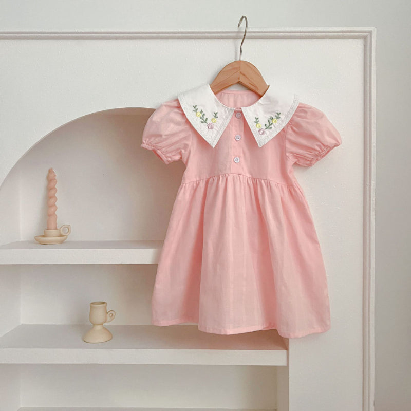 【姉妹服】夏新作 刺繍フラワー襟ロンパース、ワンピースSK081621