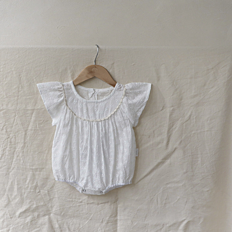 【BABY】夏新作 無地刺繍レースロンパースSK071602